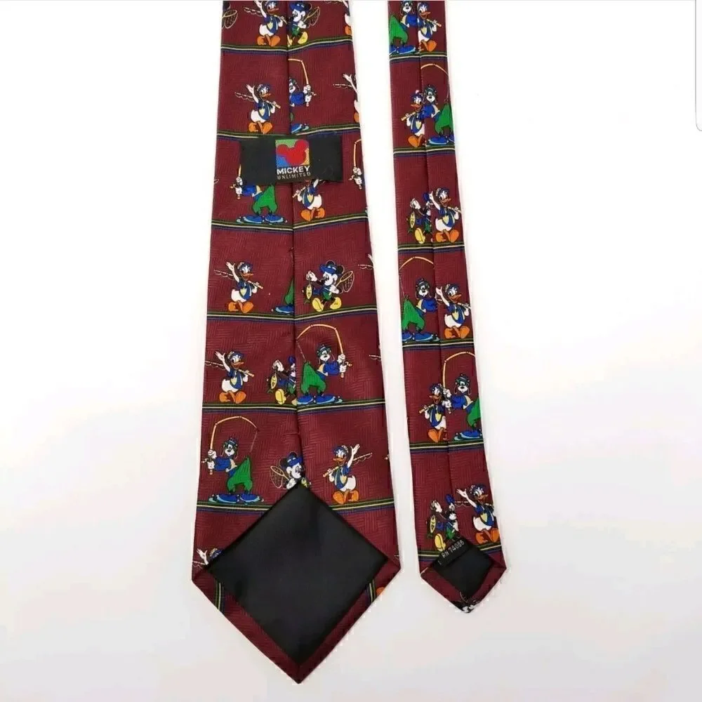 Vtg Mickey Unlimited Maroon Goofy Daffy Duck Tie